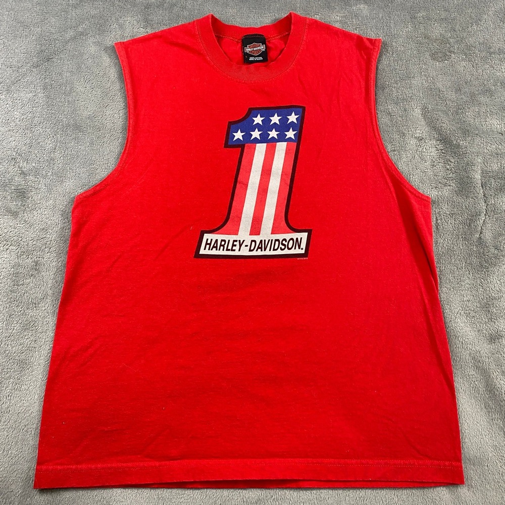 Harley Davidson Mens L Red Sleeveless T Shirt Graphic Eagle Palm Beach Florida
